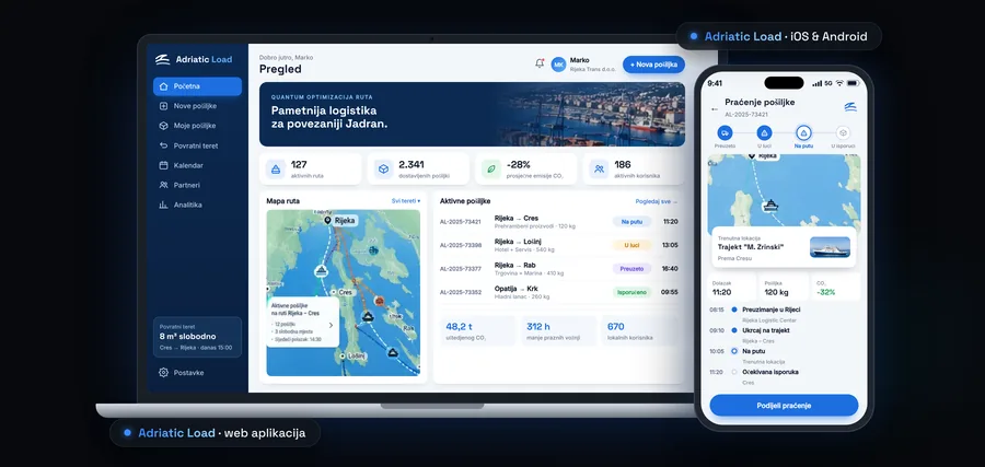 Adriatic Load aplikacija na laptopu i mobitelu