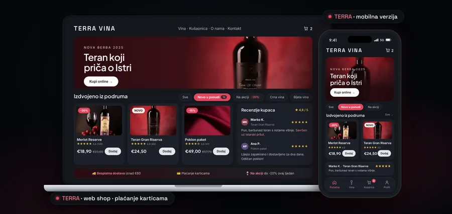TERRA VINA web shop na laptopu i mobitelu